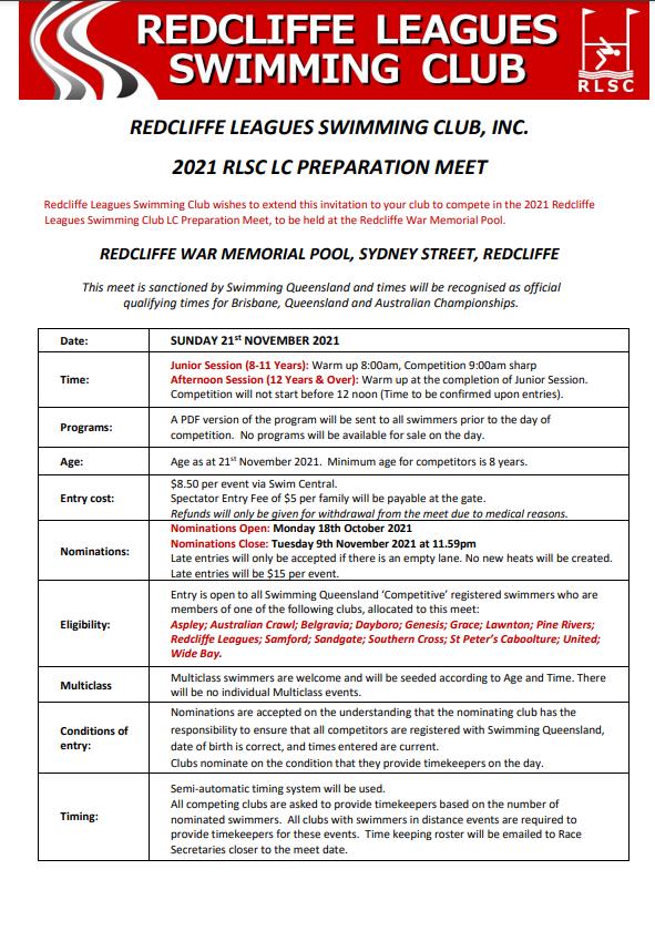 Redcliffe Leagues Swimming Meet 2021