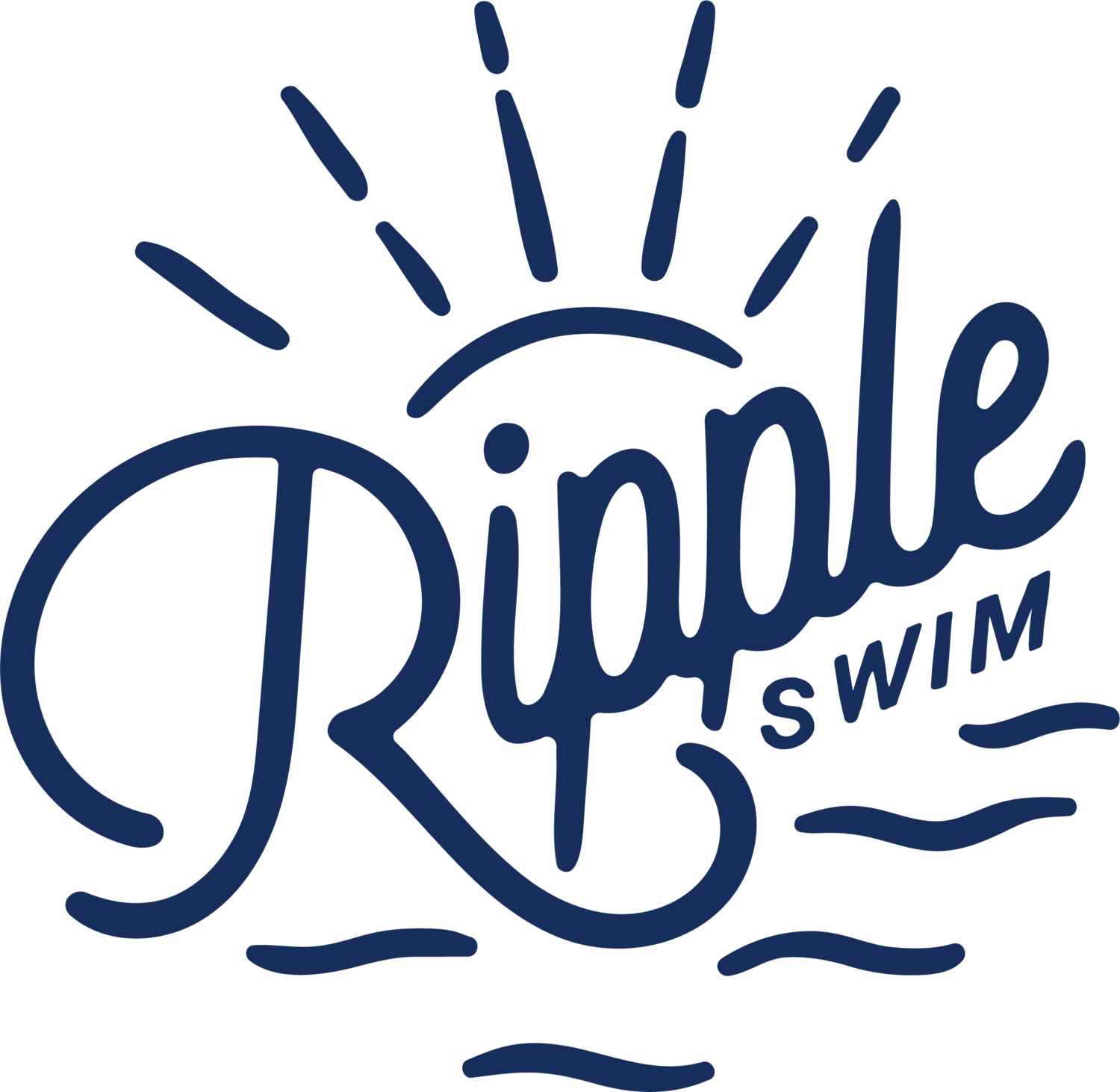 The ripple swim logo on a black background for training.